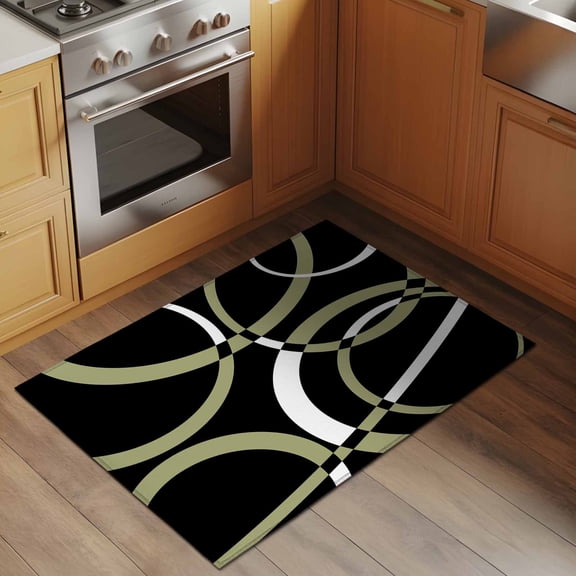 Modern Abstract Art 2x3 Rug for Entryway Front Door Kitchen Sink Area, Geometric Circle Sage Green White Low Pile Washable Non Slip Rectangle Area Rug