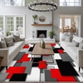 thumbnail image 1 of Modern Abstract Art 8x10 Area Rug for Living Room Sectional Sofa, Red Gray Black Rectangular Geometric Washable Non Slip Large Rectangle Area Rug, 1 of 9