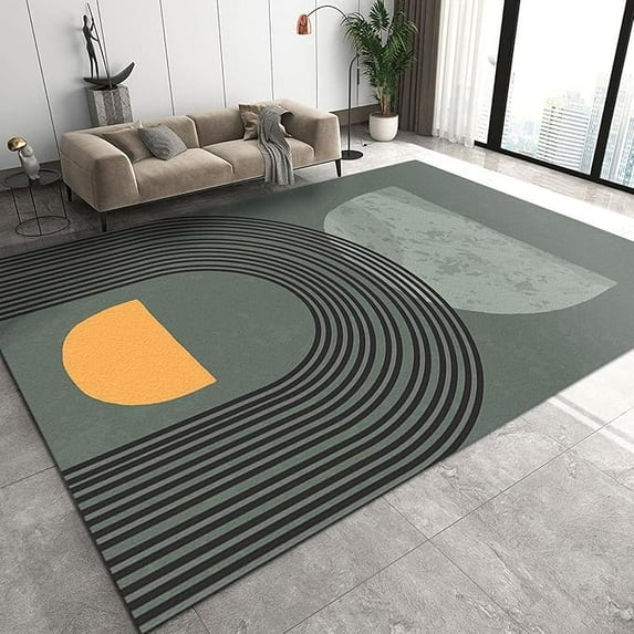 Modern Abstract Art Area Rugs, Black Gold Geometry Easy Clean Rug, Soft Non-Skid Carpet Throw Rug For Kids Teen Girls Boys Bedroom, Living Room Bathroom Classroom Office 4 x 5ft
