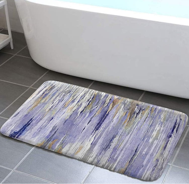 Modern Abstract Art Bath Mat for Bathroom, Gray Paurple Quick Dry and Super Absorbent Bath Rugs, Teal Ombre Abstract Aesthetic Non Slip Floor Mat for Kitchen Bedroom Inchesdoor, 19X31in