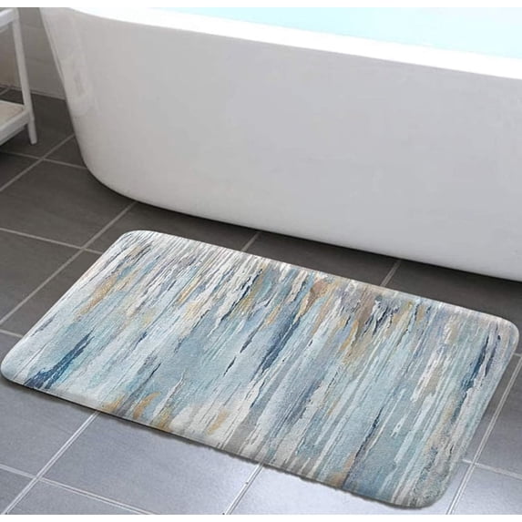 Modern Abstract Art Bath Mat for Bathroom, Navy Blue and Gray Quick Dry and Super Absorbent Bath Rugs, Ombre Abstract Aesthetic Non Slip Floor Mat for Kitchen Bedroom Inchesdoor, 17X29in