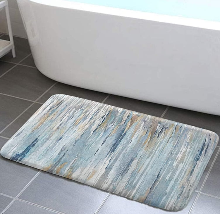 Modern Abstract Art Bath Mat for Bathroom, Navy Blue and Gray Quick Dry and Super Absorbent Bath Rugs, Ombre Abstract Aesthetic Non Slip Floor Mat for Kitchen Bedroom Inchesdoor, 19X31in