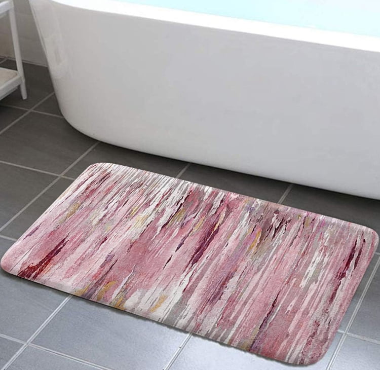 Modern Abstract Art Bath Mat for Bathroom, Pink Quick Dry and Super Absorbent Bath Rugs, Teal Ombre Abstract Aesthetic Non Slip Floor Mat for Kitchen Bedroom Inchesdoor, 17X29in