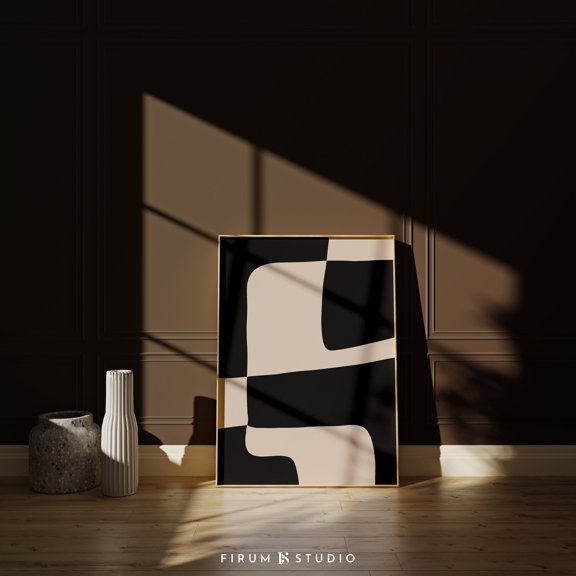Modern Abstract Art, Black Beige Contemporary Wall Art