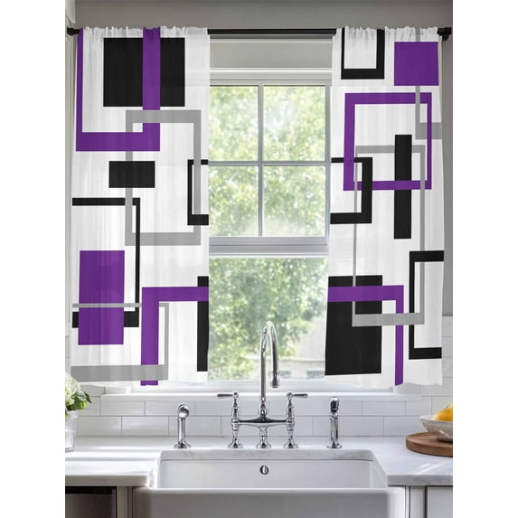 Modern Abstract Art Black Purple Geometric Line Sheer Curtains 72 Inches Long 2 Panels Light Filtering Semi Sheer Window Curtains Drapes for Bedroom Living Room 52"x72" 2 Panels
