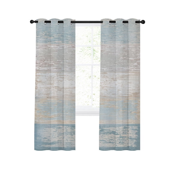 Modern Abstract Art Blackout Curtains, Noise Reducing Thermal Insulated Coastal Blue Room Darkening Drapes for Bedroom Living Room, RusticBeach WoodWindow Treatment, 2 Curtain Panel, 42" x 63"