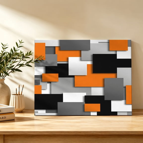 Modern Abstract Art Canvas Wall Art, Orange Gray Black Rectangular Wall Art Prints Artwork Framed Canvas Ready to Hang Art Pictures for Bathroom Bedroom Entry Desk Corner 10" x 8"