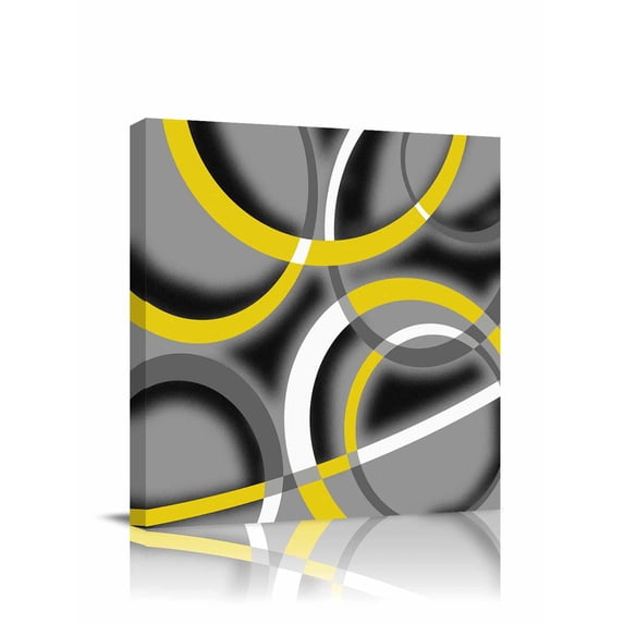 Modern Abstract Art Canvas Wall Art, Yellow Grey Geometric Circle Framed Wall Decor Modern Artwork Prints Painting for Living Room, Bedroom, Kitchen & Cafe Decor 24x24 Inch