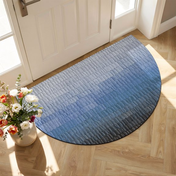 Modern Abstract Art Diatomaceous Earth Bath Mat, Minimalist Dark Blue Gradient Paint Texture Half Round Non-Slip Quick Dry Door Mat Super Absorbent Bath Rug for Bathroom Kitchen Laundry 16x24in
