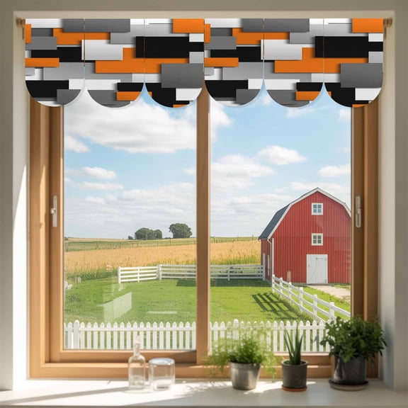 Modern Abstract Art Door Banner Orange Gray Black Rectangular Small Scalloped Hanging Banner for Door, Hanging Flag Backdrop Decoration for Wall Window Party 3pcs, 8 x 12 Inch