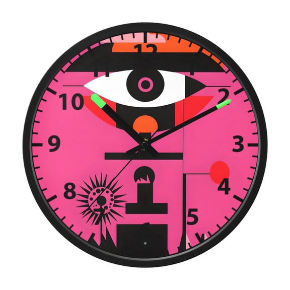 Modern Abstract Art Eyes Wall Clock 12 Inch Voice Activated Night Light Silent Non Ticking