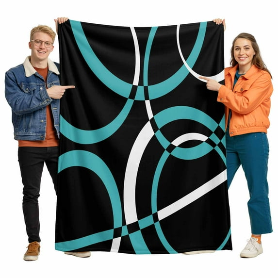 Modern Abstract Art Flannel Blanket for Bed,Travel and Camping, Blue White Geometric Circle Super Soft Cozy Blanket for All Seasons 60"x80"