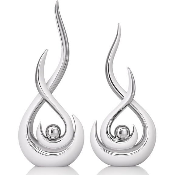 Modern Abstract Art Home Decor Accent,Contemporary Statues Coffee Table Decor for Living Room,Table Centerpieces for Dining Room,Ceramic Sculptures Knick Knacks for TV Stand Show Piece (White Silver)