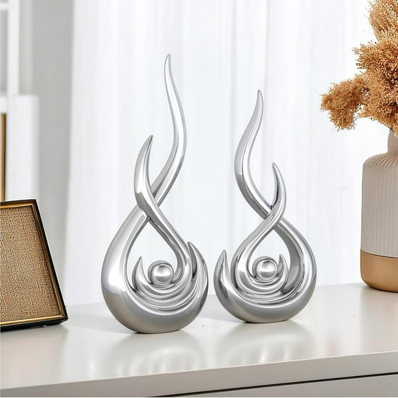 Modern Abstract Art Home Decor Accent, Contemporary Statues Coffee Table Decor for Living Room, Table Centerpieces for Dining Room, Ceramic Sculptures Knick Knacks for TV Stand Show Piece (Silver)