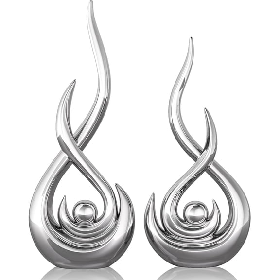 Modern Abstract Art Home Decor Accent,Contemporary Statues Coffee Table Decor for Living Room,Table Centerpieces for Dining Room,Ceramic Sculptures Knick Knacks for TV Stand Show Piece (Silver)
