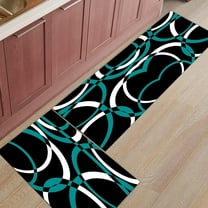 Modern Abstract Art Kitchen Mats for Floor Cushioned Anti Fatigue 2 Piece Set Kitchen Runner Rugs Non Skid Washable Geometric Circle Black Teal Doormat for Kitchen Bathroom Bedroom Decor