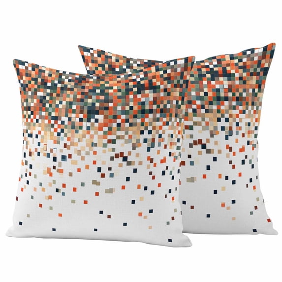 Modern Abstract Art Outdoor Waterproof Pillow Covers, Geometric Orange Blue Modern Art Decorative Square Throw Pillowcase Sofa Cushion Sham for Patio/Couch/Chair, 16"x16" 2 Pack
