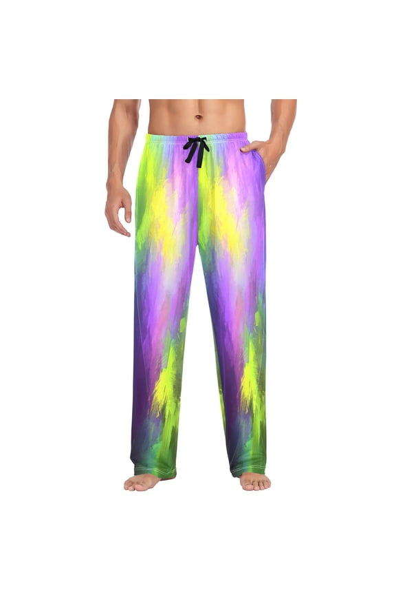 Modern Abstract Art Patterns Mens Cotton Pajama Pants Long Staple Lightweight Sleep Bottoms with Pockets Breathable