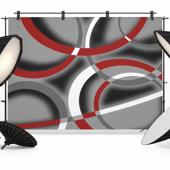 Modern Abstract Art Photography Backdrop 7x5FT, Geometric Circle Red Grey Photo Backdrops, Background for Photography Studio Photo Studio Background, Back Drop for Photoshoot