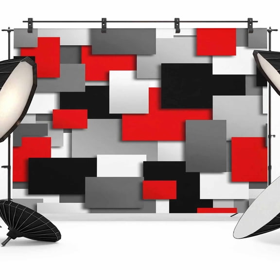 Modern Abstract Art Photography Backdrop 7x5FT, Red Gray Black Rectangular Geometric Photo Backdrops, Background for Photography Studio Photo Studio Background, Back Drop for Photoshoot