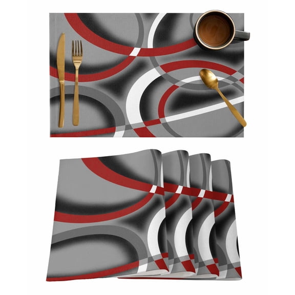 Modern Abstract Art Placemats Set of 1 Geometric Circle Red Grey Heat Insulation Washable Place Mats, Rustic Non-Slip Table Mats for Dining Table Party Kitchen Decor,13x19 Inch