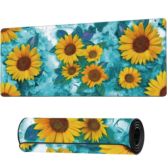 Modern Abstract Art Sunflowers Gaming Mouse Pad XXL Large Desk Mouse Pad Keyboard Mat with Stitched Edges Waterproof Non-Slip Desk Mat for Laptop,Keyboard,Computer 35.4 * 15.7 Inch