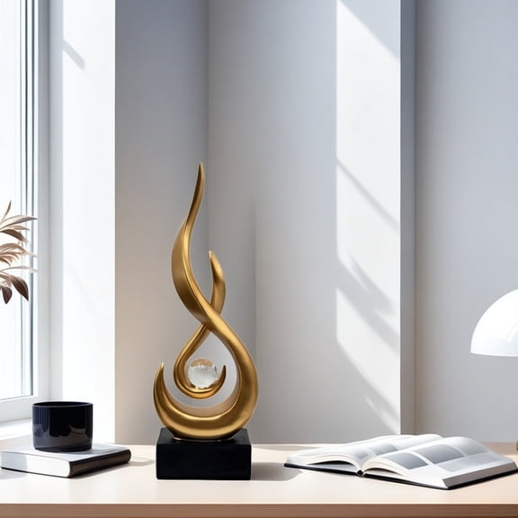 Modern Abstract Art Table Decoration,Resin Flame Statue Modern Centerpiece Ornaments for Living Room Great Gift Idea Home Decor,Collectibles - (Gold)