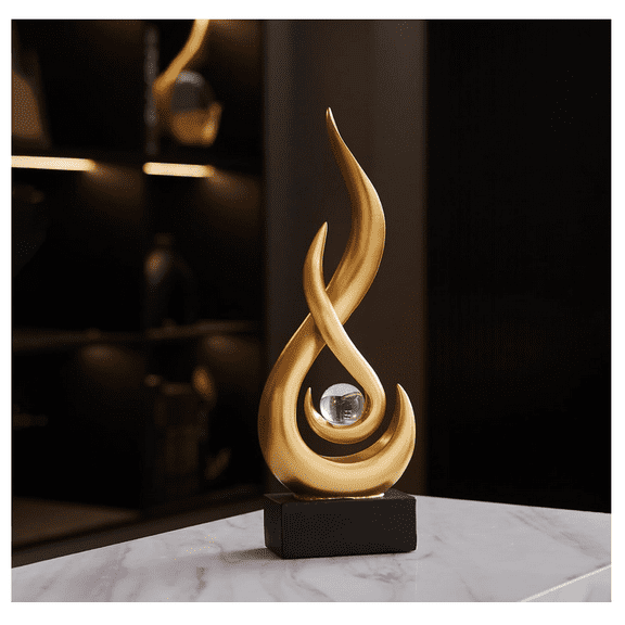 Modern Abstract Art Table Decoration,Resin Flame Statue Modern White Centerpiece Ornaments for Living Room Great Gift Idea Home Decor,Collectibles - (Gold)
