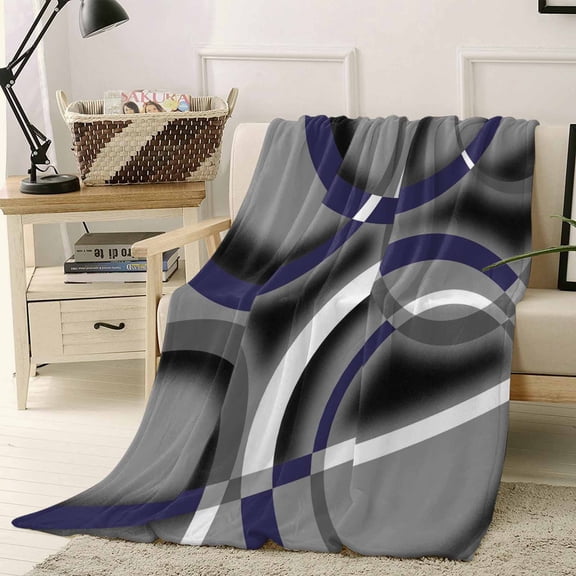 Modern Abstract Art Throw Flannel Blanket 40x60In Sea Blue Grey Geometric Circle Super Soft Cozy Bed Blanket, Lightweight Plush Fuzzy Bed Throw for Bedroom Sofa Couch Living Room