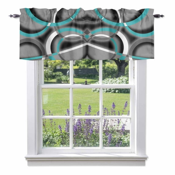 Modern Abstract Art Valance Curtain Retro Blue Grey Geometric Circle Window Valances Rod Pocket Short Curtains Window Treatments for Kitchen Bedroom Bathroom Laundry 56" x 16"