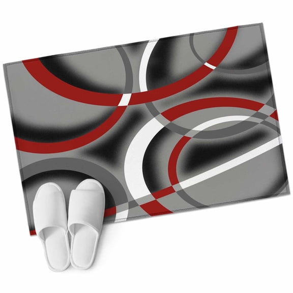 Modern Abstract Art Washable Area Rug&nbsp;2x3 ft Geometric Circle Red Grey Soft Rectangle&nbsp;Rugs for Living Room, Non Slip Carpet for Bedroom&nbsp;Entryway Dining Room