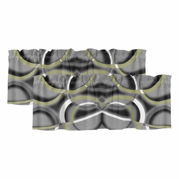 Modern Abstract Art Window Valance, Green Grey Geometric Circle 2 Pack Decorative Curtain for Small Windows, Light Filtering Valance with 3” Rod Pocket, 42"W x 12"L
