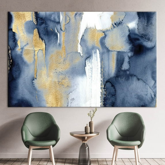 Modern Abstract Artwork, Gold Artwork, Navy Blue Artwork, Blue And Gold Painting, Contempporary Wall Art, Trendy Printed Canvas, Canvas Wall Decor - 4P-Gallery Wrapped