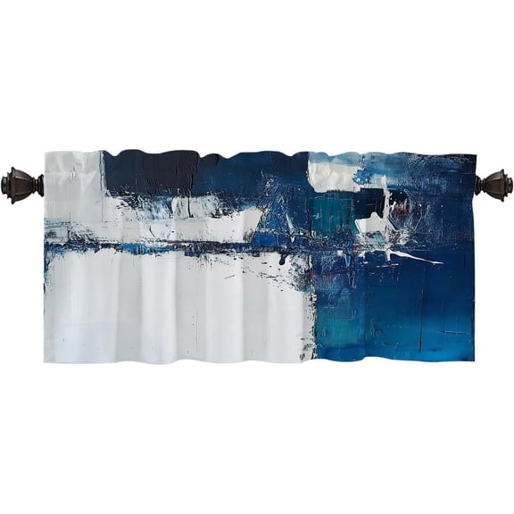 Modern Abstract Artwork Valance Curtains, Azure Blue Grey Turquoise Window Treatment Kitchen Valances Multilayer Polyester for Living Room/Bathroom, 52x18 inches