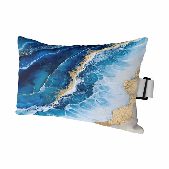 Modern Abstract Beach Sand Wave Outdoor Pillow for Chaise Lounge Chair,Gold Blue Marble Texture Waterproof Headrest Lumbar Pillows with Insert&Elastic Strap for Patio Pool Garden Chairs Decor,1 Pack
