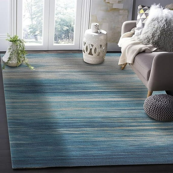 Modern Abstract Blue Area Rugs, Vintage Aesthetic Stripe Indoor Non-Slip Rug, Upholstery Rug With Non-Slip Backing Carpet For Kids Boys Girls Bedroom Living Room Dining Room 3 x 4ft