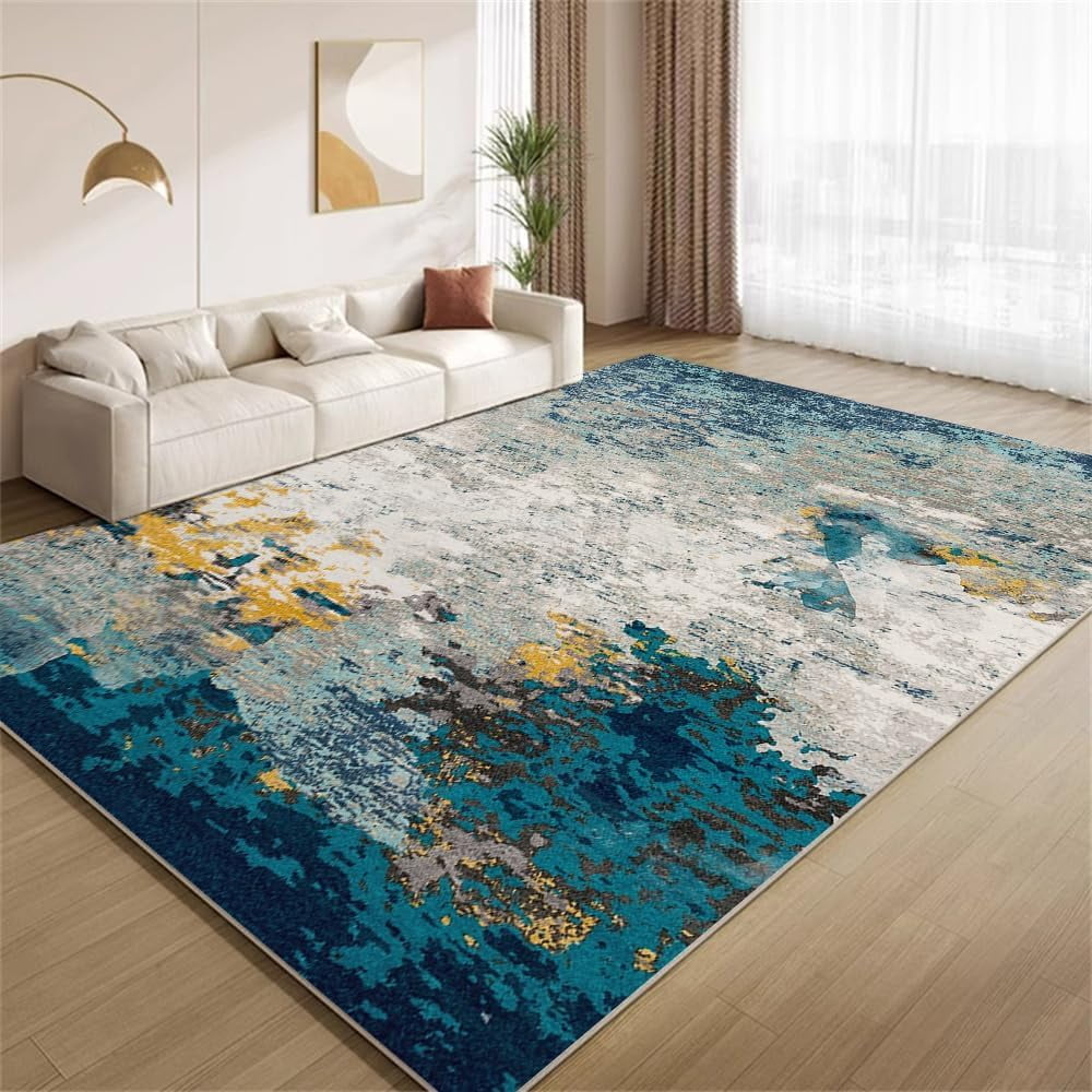 Modern Abstract Blue Gold Ombre Area Rugs 3x4ft Rug Retro Distressed