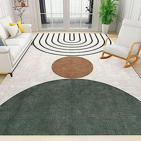 Modern Abstract Boho Art Style Area Rug, Retro Geometric Black Medieval Stripes Living Room Rugs, Machine Washable Large Area Rug For Living Dining Dorm Room Bedroom Decor 4 x 5ft