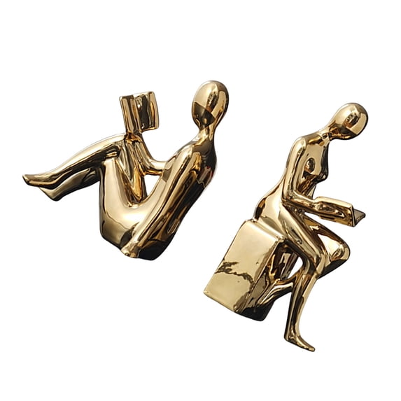 Modern Abstract Bookshelves Sculptures Statues for Living Room or Study Electroplated Ceramic Reading Figurines