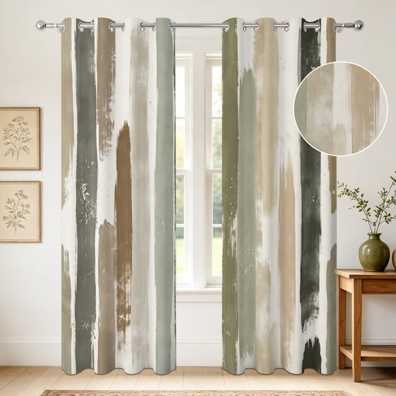 Modern Abstract Brush Sage Green Blackout Curtains 2 Panels,63 Inch,Grommet Top,Thermal Insulated