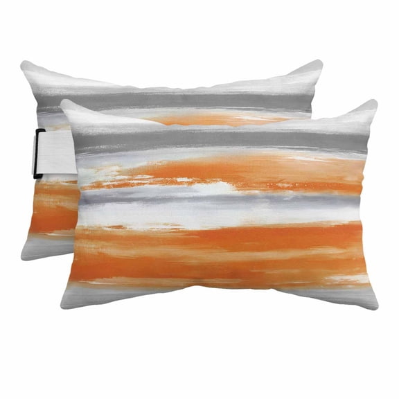 Modern Abstract Canvas Art Outdoor Pillow for Chaise Lounge Chair,Head Resting Pillow with Insert, Orange Gray Striped Waterproof Lumbar Pillows for Patio Chaise Beach Chair,11"x16" 2 Pack