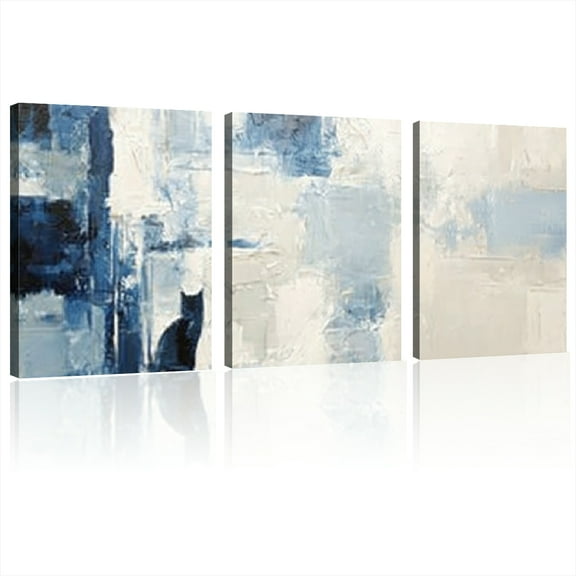 Modern Abstract Canvas Painting - Blue &amp; Beige Textured Brushstroke Wall Art for Living Room, Bedroom, Corridor Decor - Large Contemporary Home Decoration, Canvas Wall Art 2D Flat 12*16inch*3pcs