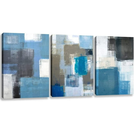 Modern Abstract Canvas Wall Art Blue Grey Poster Prints Framed Wall Decor Picture Painiting Office Living Room Bedroom Home Decoration Artwork 12x16x3pcs