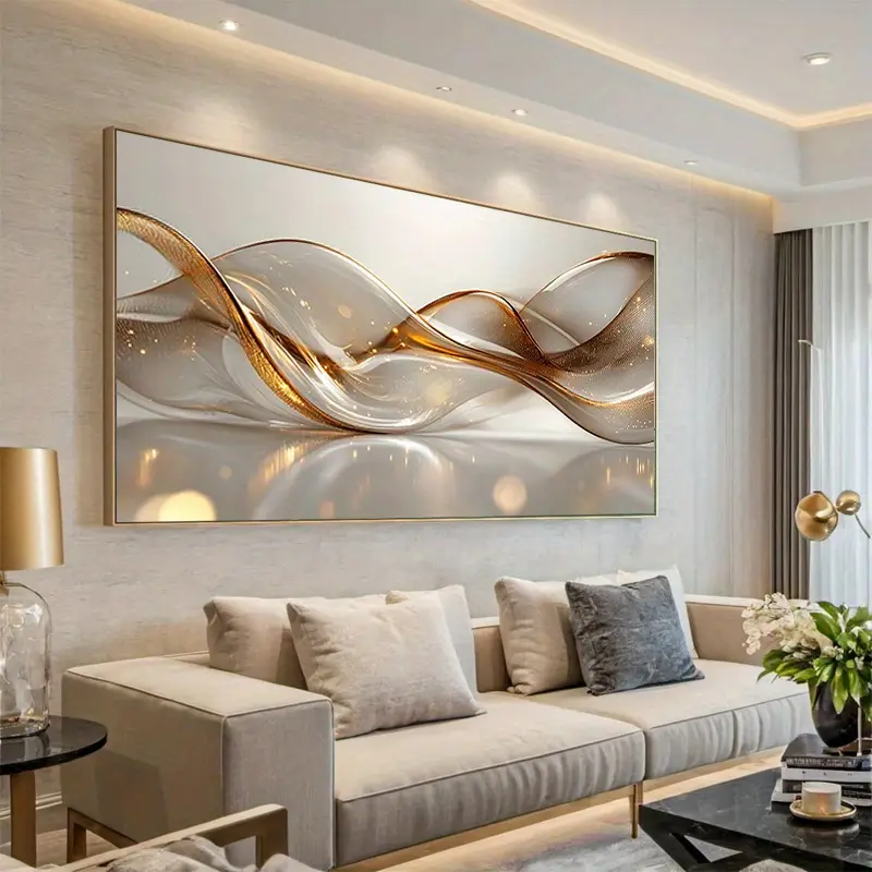 Modern Abstract Canvas Wall Art,Frameless Minimalist Decor, Elegant Metal Accents, Indoor Home Office Bedroom Restaurant Wall Hanging, Summer Winter Decor, Wall Decor
