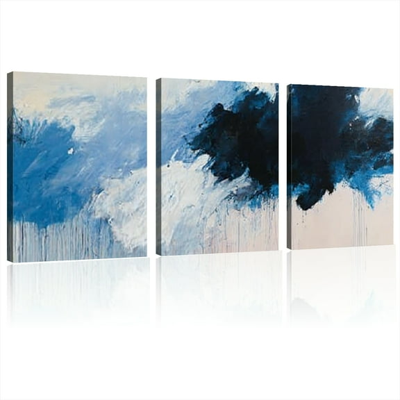Modern Abstract Canvas Wall Art Geometric Oil Painting Frame, Blue and Black Minimalist Design for Living Room, Bedroom, or Home Office Decor, Wall Decor 12*16inch*3pcs
