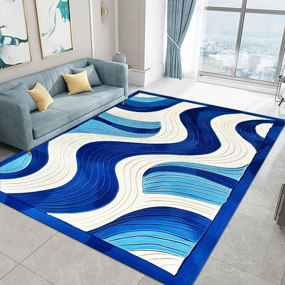 Modern Abstract Carpets for Living Room Blue Waves Kids Bedroom Rug Kichen Decor Floor Mat Entracnce Mats Home Bathroom Rugs 러그