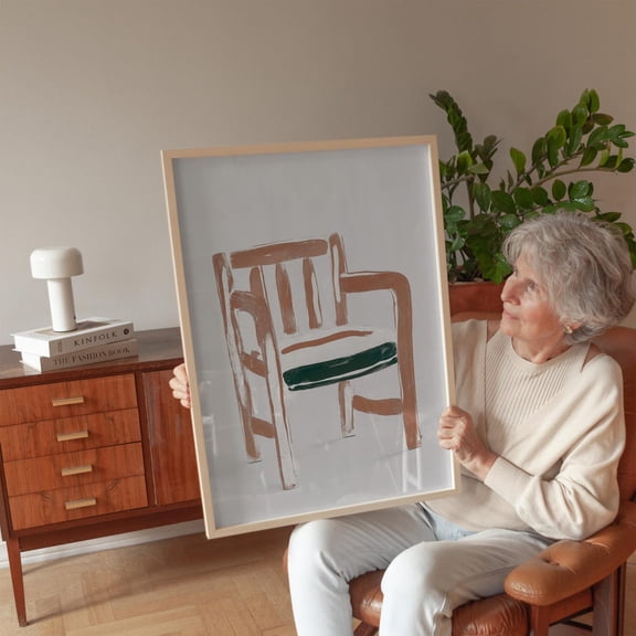 Modern Abstract Chair Art Print Minimalist Furniture Illustration Neutral And Green Contemporary Interior Design Wall Art, Modern Wall Decor, 8x12 UNFRAMED