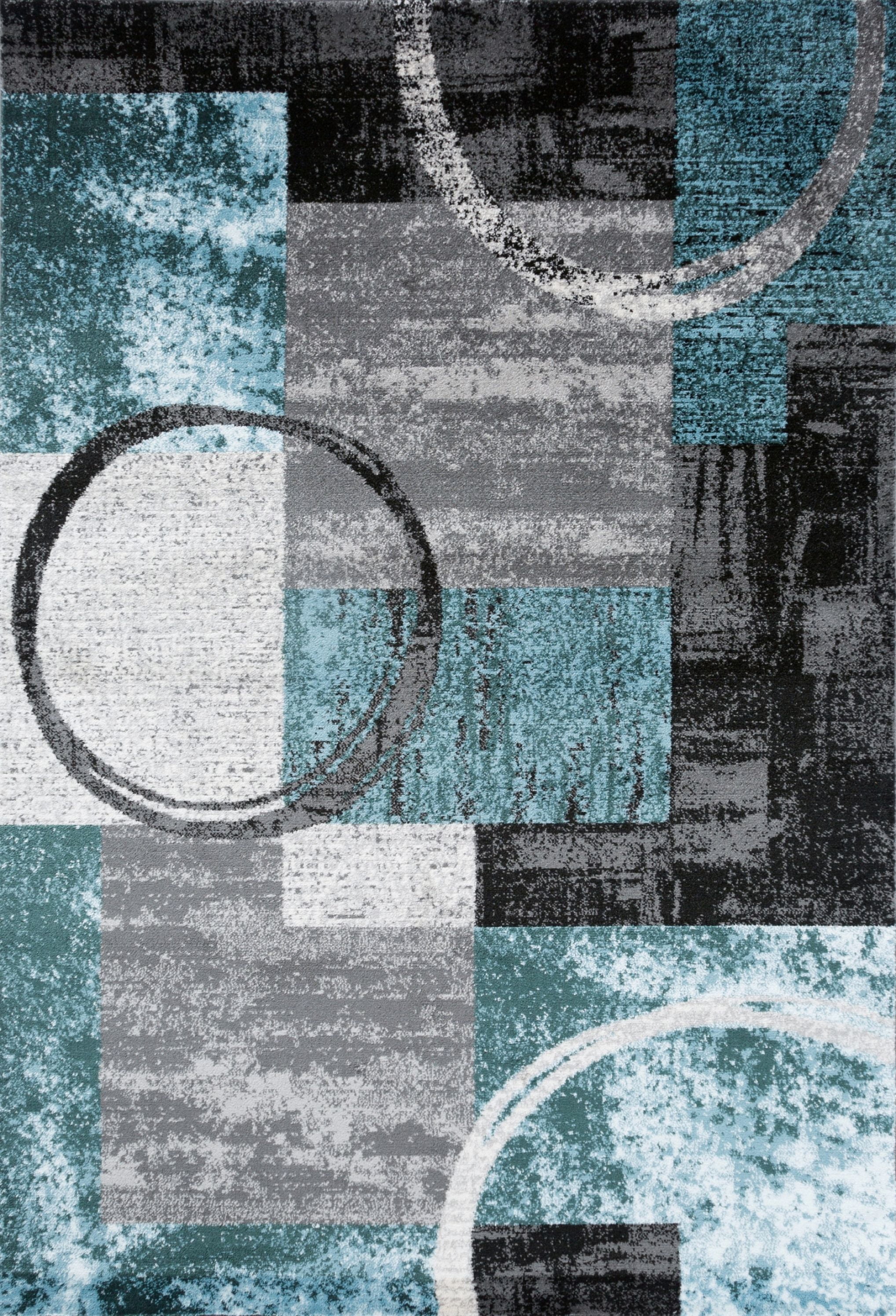 Blue and Gray Abstract Synthetic 5' x 7' Area Rug
