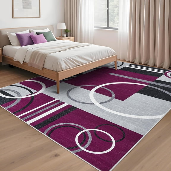Modern Abstract Circle Washable Rug: Low-Pile, Non-Slip & Stain-Resistant for Living Room, Bedroom, Home Decor