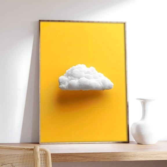 Modern Abstract Cloud Wall Art Poster Vertical Minimalist White Clouds Yellow Sky Bedroom Office Home Decor, UNFRAMED 12x18